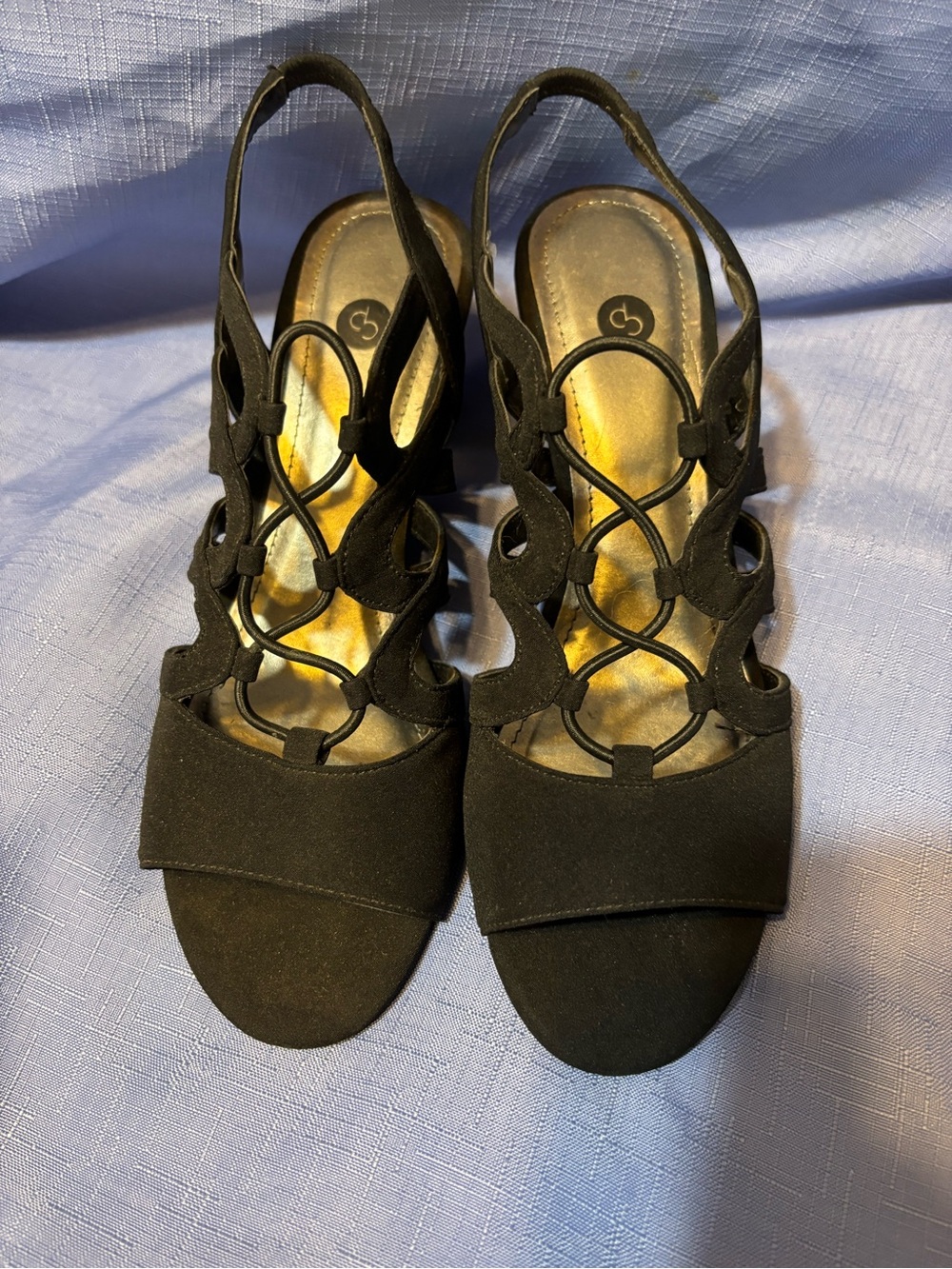 Women's Black Open Design Slingback Heeled Sandals - Elegant Strappy Design